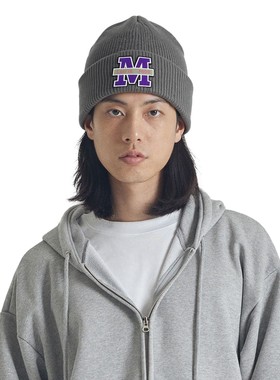 XDFM 美式紫色M标刺绣设计感毛线冷帽绒线帽秋冬保暖帽子针织帽