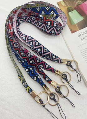 彩色民族风手机挂绳个性U盘防丢绳公交卡饭卡挂脖绳短款手腕绳带
