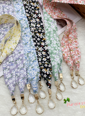 小清新碎花布腰带水晶吊坠百搭女腰绳连衣裙配饰系带蝴蝶结绑带