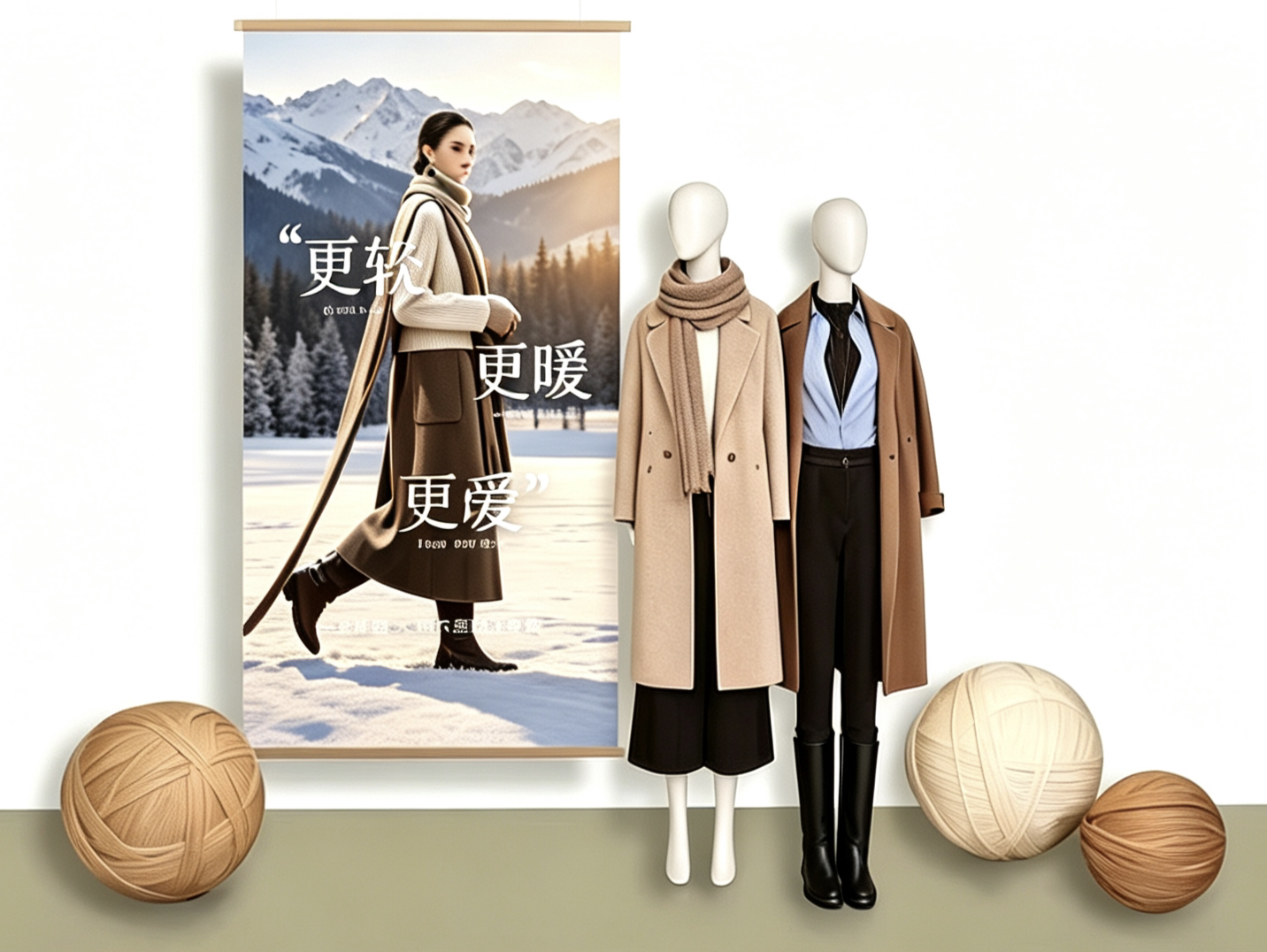 服装店秋冬橱窗毛线球道具品牌发布会活动创意简约氛围感简易摆放