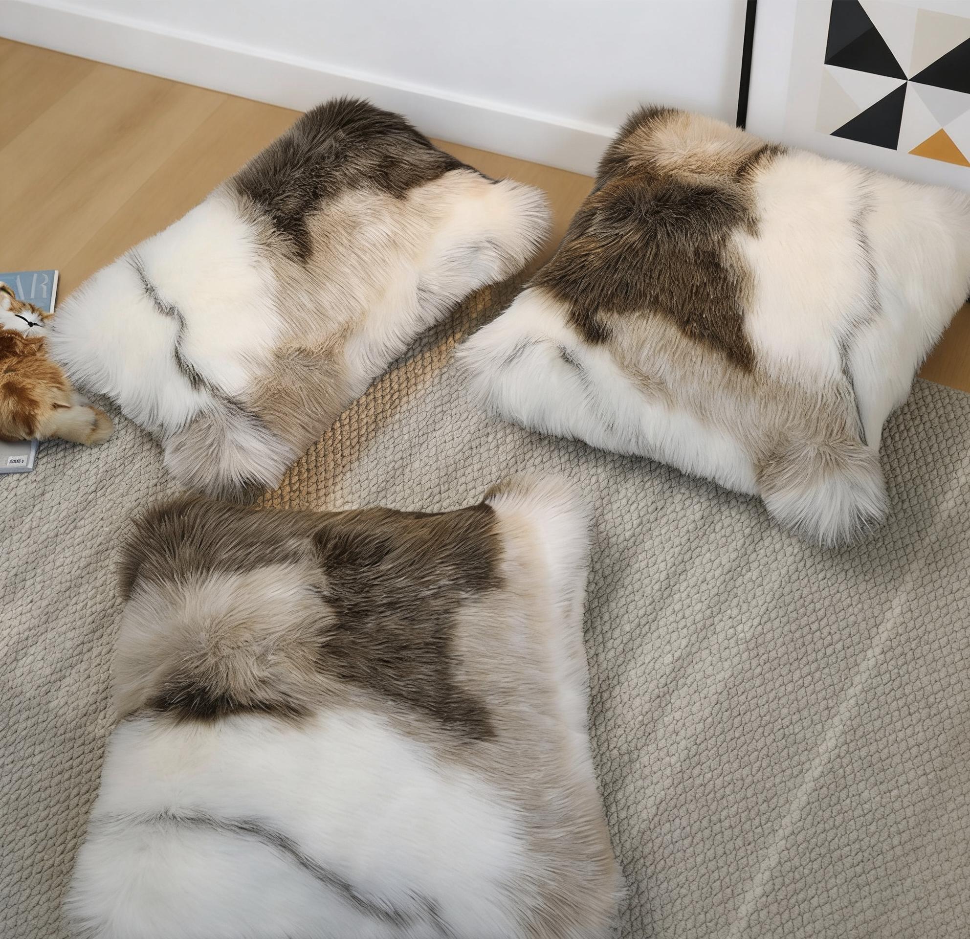 仿驯鹿皮毛抱枕沙发靠垫椅子加厚毛毛枕沙发客厅沙发靠枕拍照