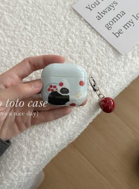 小众ins浅蓝色猫咪插画Airpods4代耳机套适用苹果2代蓝牙耳机套AirPods3代立体苹果挂件Airpodspro2防摔保护