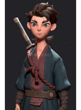 maya表情绑定卡通男孩古代武侠风古装少年男人模型4k贴图fbx骨骼