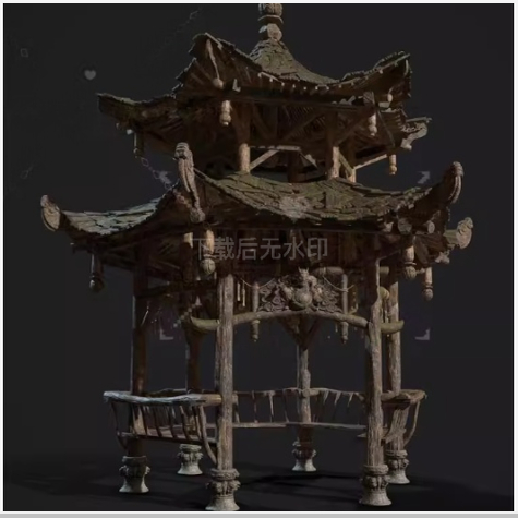 黑神话悟空六角亭写实场景建筑解包3DMAX/FBX模型素材数据文件