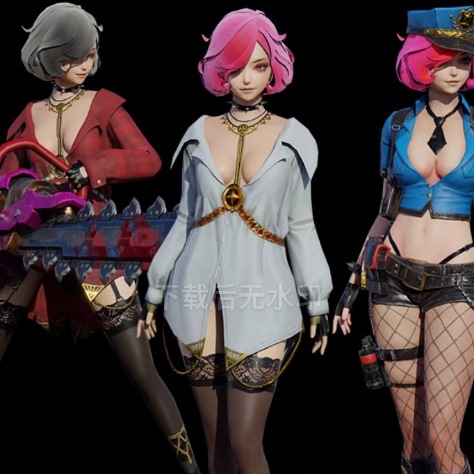 3ds max次时代日韩风短发美女3D模型fbx骨骼绑定blend女人物角色