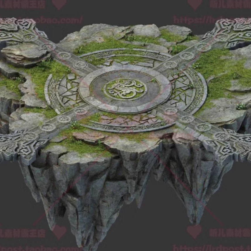 中国风仙侠写实三渲二石头浮空剑阵传送台子2.5d场景3D模型 3dmax
