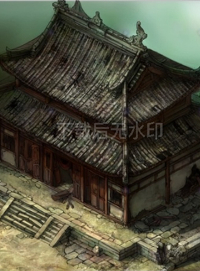 3dmax破庙寺庙大殿主殿瓦片皇宫破损房屋3D模型三渲二场