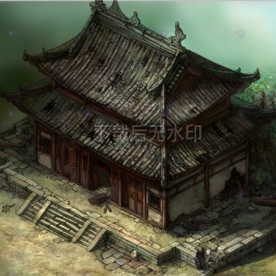 3dmax破庙寺庙大殿主殿瓦片皇宫破损房屋3D模型三渲二场
