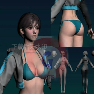 BlenderMax游戏角色第一后裔人物水妹夹克泳装3D模型含HD贴图FBX