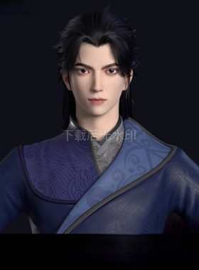 maya写实男人古风帅哥美男子武侠3D模型数字人物角色xgen毛发