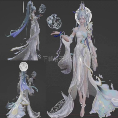 Blender国潮手游人物女娲年限愿照千秋盛高精度3d模型无骨骼绑定