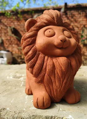 陶语花田·手工陶土摆件狮子陶土摆件