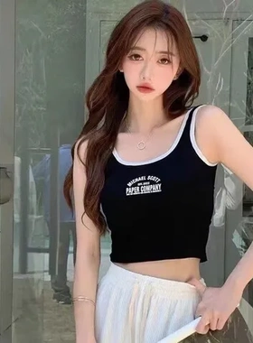 春季设计感运动背心短款潮风女字母上衣2023甜辣外穿新款修身无袖