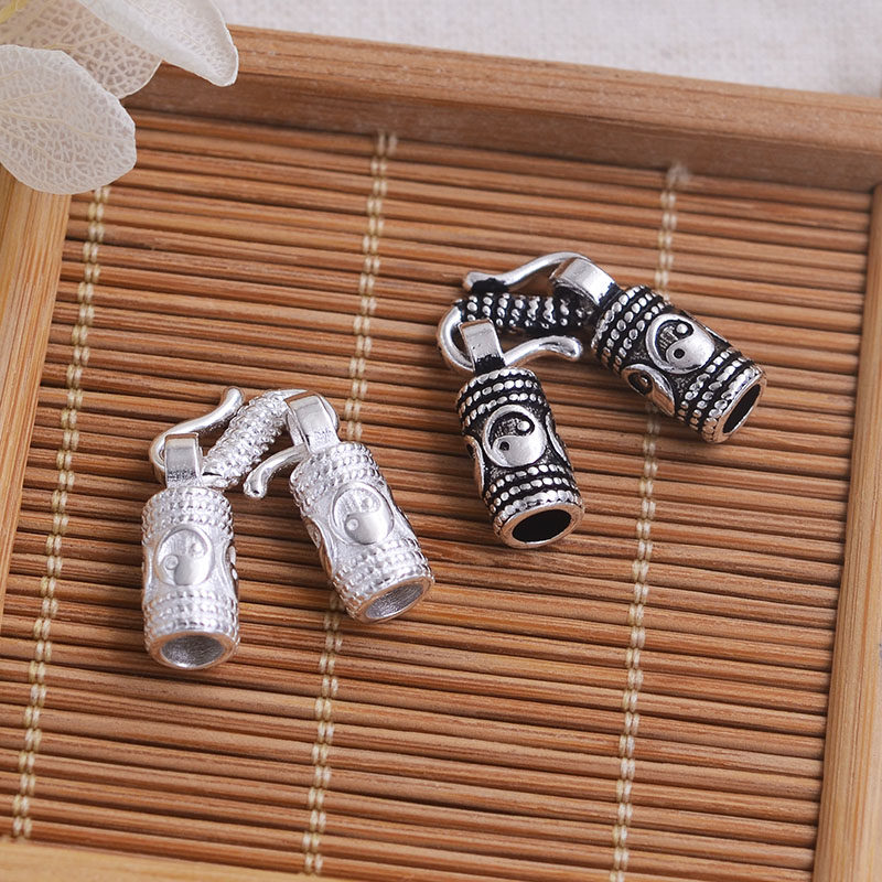 s925纯银八卦手链结尾连接扣 皮绳搭扣s扣 编织红绳链扣子