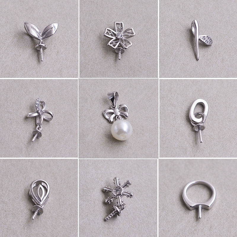 S925纯银托盘针碗针 珍珠水晶托吊坠 DIY项链手链手工饰品配件