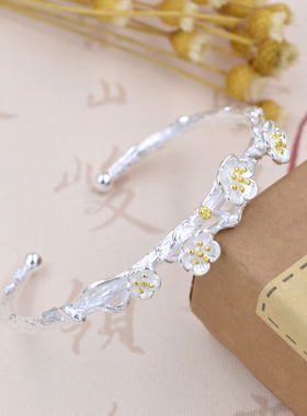 丽江民族寒梅复古风花朵手工银