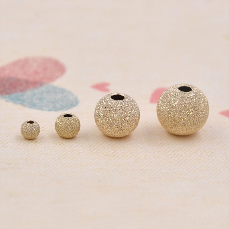 美国S925纯银镀金 14K包金磨砂珠圆珠 DIY水晶手链项链隔珠配件