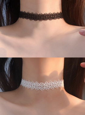 s925纯银明星同款超仙蕾丝颈链choker项链女气质锁骨链项圈百搭潮