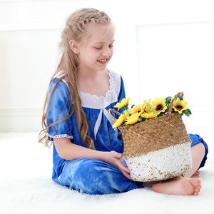 女童女孩夏季莫代尔棉扎染异域风情宽松欧美长款公主睡裙衣家居服