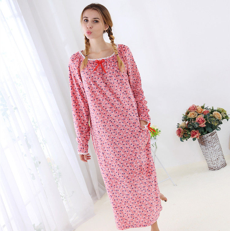 女士春秋季长袖睡衣天鹅绒小碎花学生宽松长款公主睡裙睡衣家居服