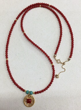 七宝珊瑚：精品红宝石项链18k金镶嵌时尚百搭项链