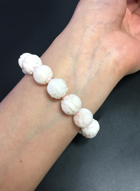 七宝珊瑚：精品雕刻龙珠圆珠手串手链，品质如图，重36.32克