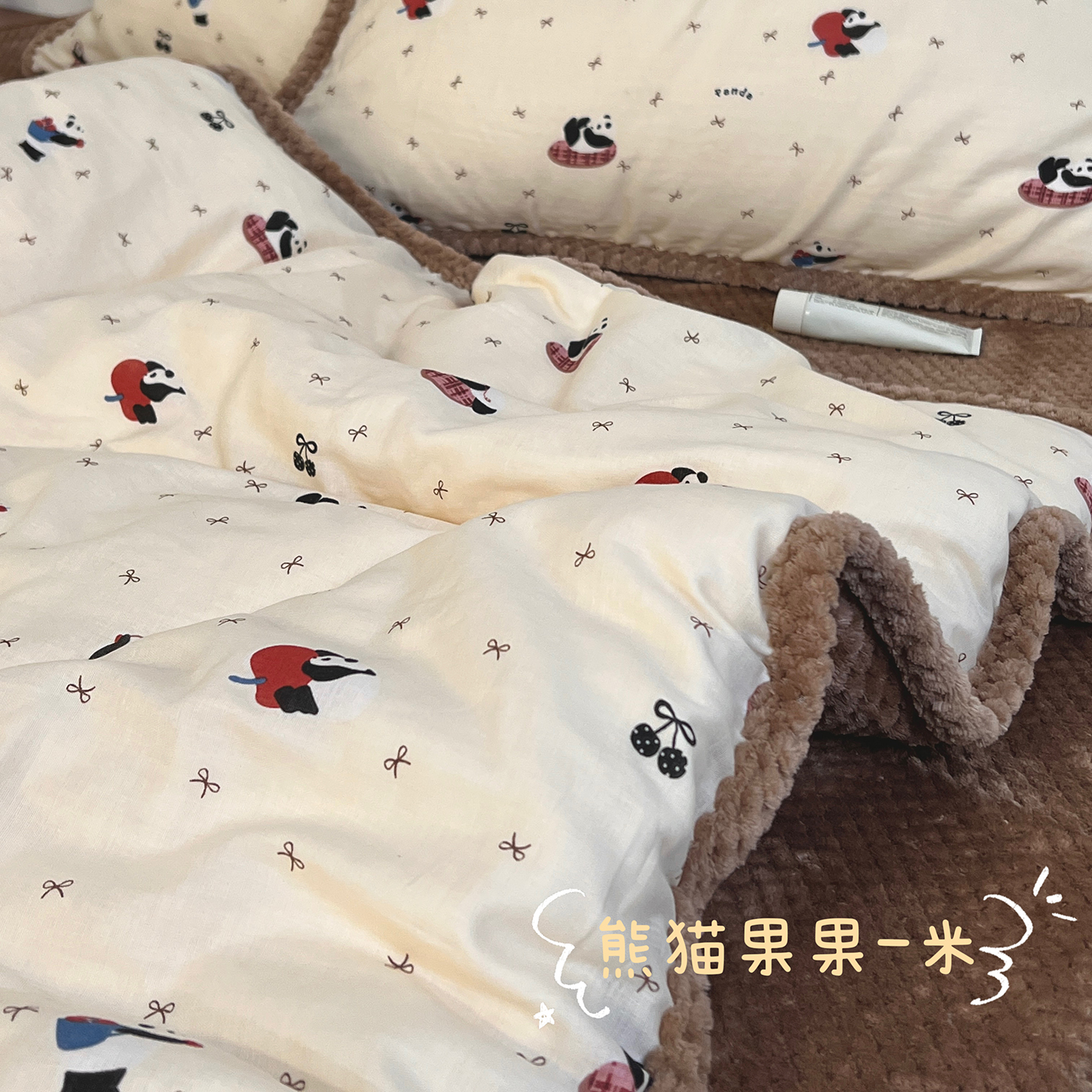 秋冬加厚棉加绒四件套母婴级保暖A面是双层纱纯棉B面牛奶绒被套