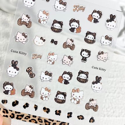 可爱hellokitty豹纹KT猫浮雕美甲贴纸手账水杯ccd手机壳diy指甲贴