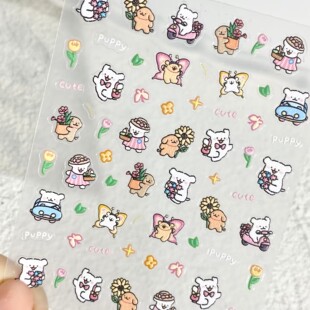 卡通呆萌线条小狗浮雕美甲贴纸立体线条狗水杯ccd手机壳diy指甲贴