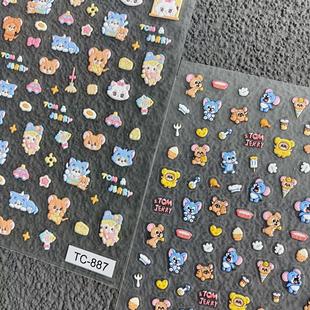 动漫猫和老鼠浮雕美甲贴纸汤姆猫杰瑞手账ccd水杯手机壳diy指甲贴