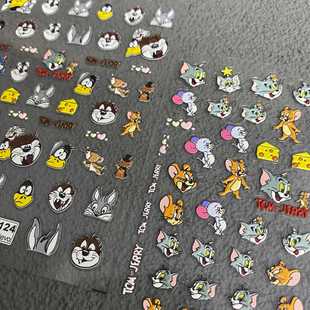 杰瑞汤姆猫和老鼠浮雕美甲贴纸卡通可爱笔记本手机贴纸防水文具贴