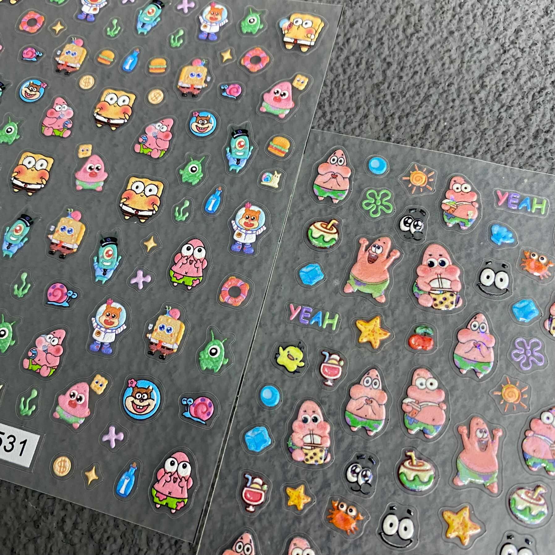 可爱卡通海绵宝宝派大星美甲贴纸浮雕珊迪蟹小章鱼指甲贴网红爆款