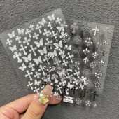 美甲克罗心浮雕贴纸哥特复古风黑白简约十字架指甲背胶装 饰贴花