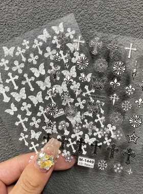 十字架简约黑白浮雕贴纸美甲