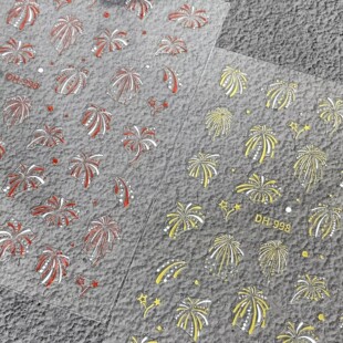 喜庆新年红烟花美甲贴纸绚丽多彩烫金银烟花防水背胶指甲装饰贴