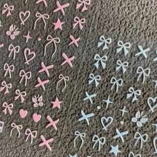 简约百搭彩色蝴蝶结浮雕美甲贴纸黑白粉红爱心手账diy平板指甲贴