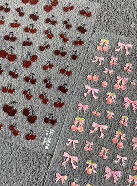 果冻樱桃立体浮雕蝴蝶结美甲贴