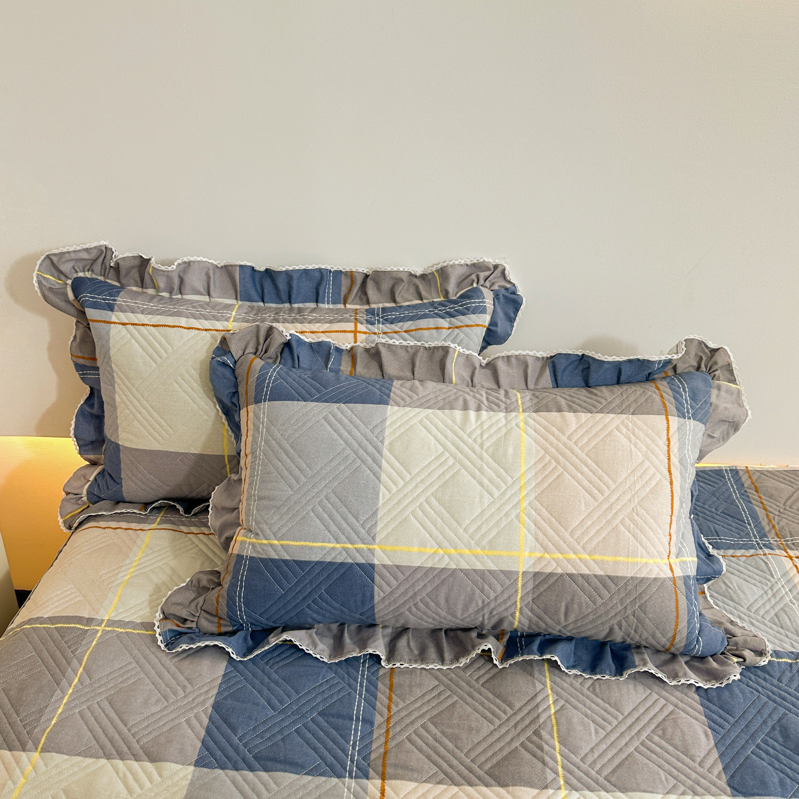 韩版纯棉夹棉枕套一对装全棉枕芯套单人成人蕾丝48*74花边枕头套