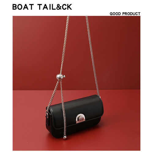 黑色白色牛皮链条斜挎小包包