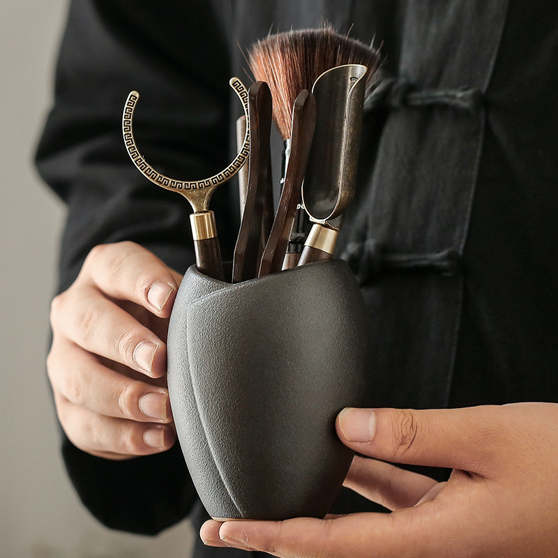 茶道6君子套装白黑陶实木不锈钢茶夹茶勺茶刀功夫茶具零配六件套