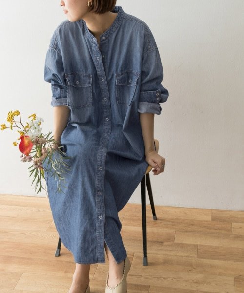 初原家长款牛仔长袍百搭春款宽松衬衫女士日系urban research