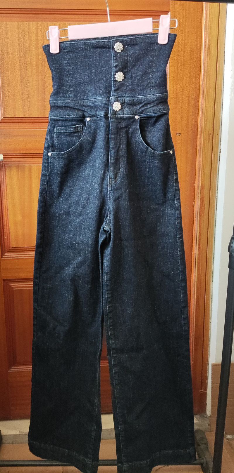 高腰直筒长裤纯棉高弹女款牛仔裤