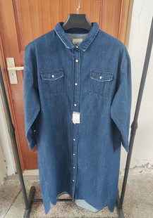 初原家女士长款衬衣长袍日系宽松加大加肥大码外套牛仔连衣裙