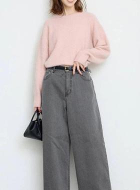 初原女装女士日系牛仔阔腿裤宽松版毛边牛仔长裤轻盈柔软iena