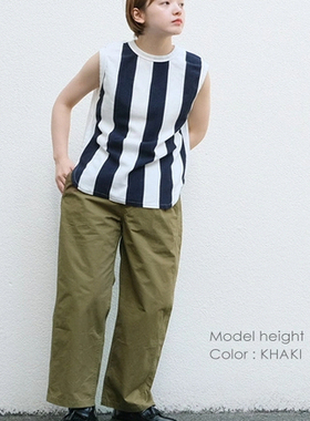 初原家女士纯棉日系休闲直筒长裤松紧腰春秋宽松版阔腿裤黑色裤