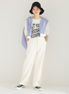 初原家女款灯芯绒裤子日系秋冬款条绒长裤白色journal standard