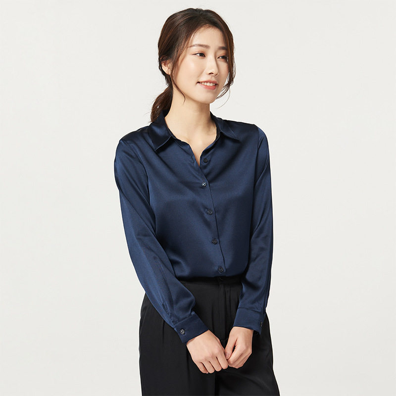 缎面桑蚕丝重磅真丝衬衫女装衬衣