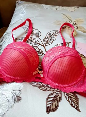 法单affini*特价女士条纹网纱蕾丝下厚上薄性感文胸70BC75CD80BCD