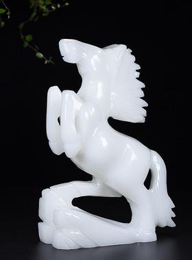 纯手工天然阿富汗白玉马摆件生肖马客厅玄关办公室装饰开业礼品