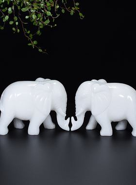 天然阿富汗白玉大象吸水白玉大象吉祥物风水装饰品玉石家居摆件